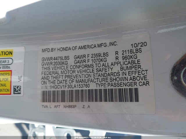 1HGCV1F30LA153760 Honda Accord Sport