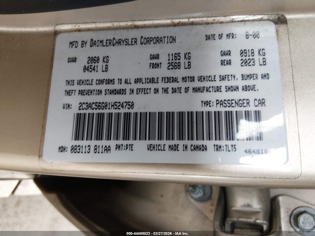 Продаж на аукціоні авто 2001 Chrysler Lhs, vin: 2C3AC56G01H524750, номер лоту: 44488022