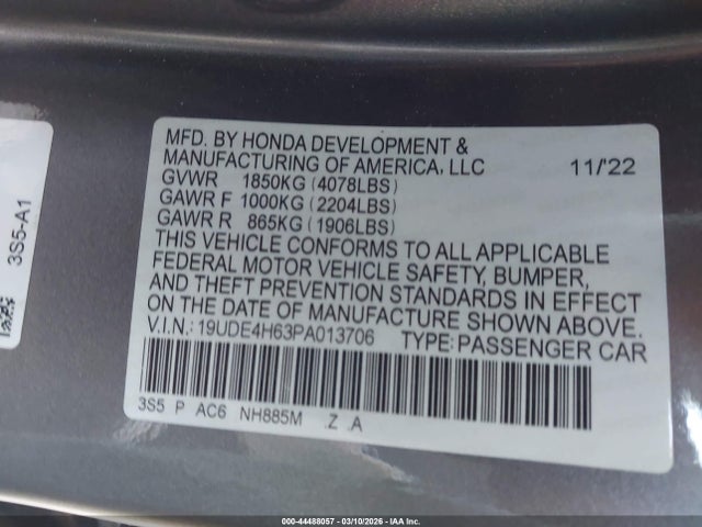 Aukcja sprzedaży 2023 Acura Integra A-spec Technology, vin: 19UDE4H63PA013706, numer aukcji: 44488057