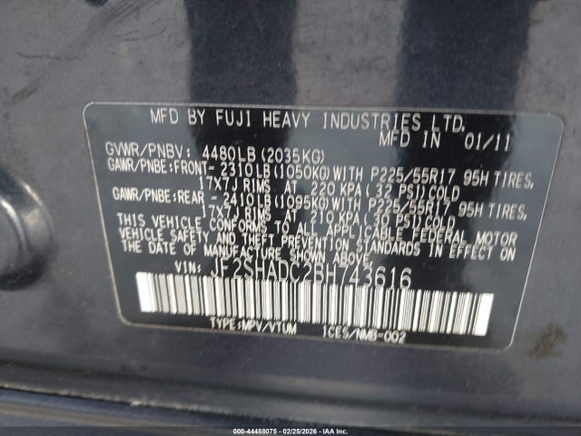 Aukcja sprzedaży 2011 Subaru Forester 2.5x Premium, vin: JF2SHADC2BH743616, numer aukcji: 44488075