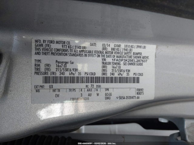 1FADP3K29EL287637 Ford FOCUS SE