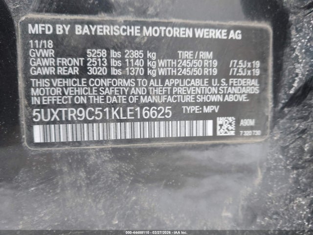 Aukcja sprzedaży 2019 Bmw X3 Xdrive30i, vin: 5UXTR9C51KLE16625, numer aukcji: 44488110