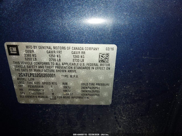 2GKFLPE32G6260001 GMC Terrain Slt