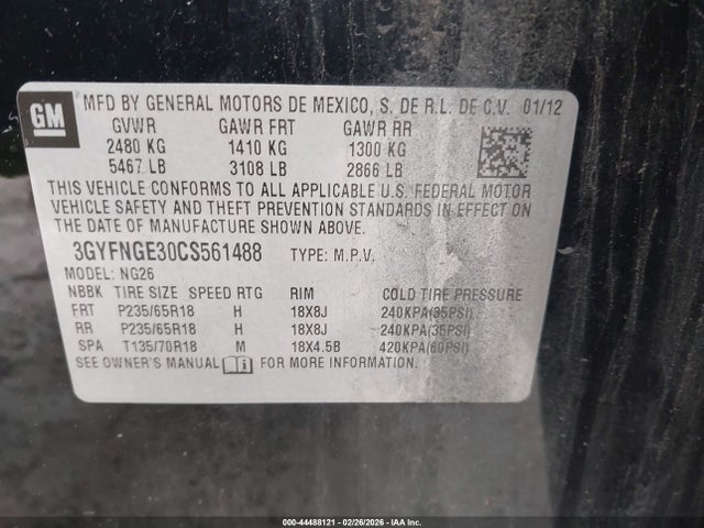2012 Cadillac Srx Standard მანქანა იყიდება აუქციონზე, vin: 3GYFNGE30CS561488, აუქციონის ნომერი: 44488121