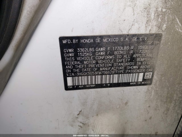 3HGGK5G53FM756629 Honda FIT LX