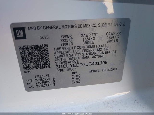 3GCUYEED7LG401306 Chevrolet Silverado 1500 4wd Short Bed Rst