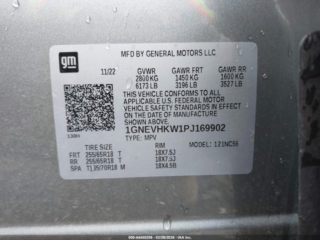 1GNEVHKW1PJ169902 Chevrolet Traverse Awd Lt Leather