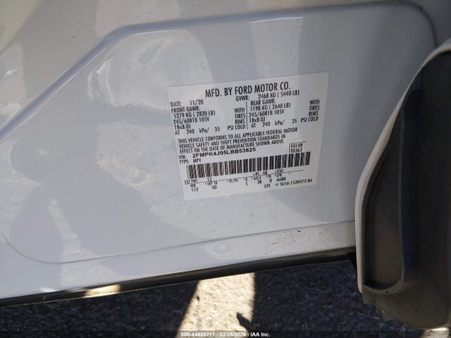 44488211 :رقم المزاد ، 2FMPK4J95LBB53825 vin ، 2020 Ford Edge Sel مزاد بيع