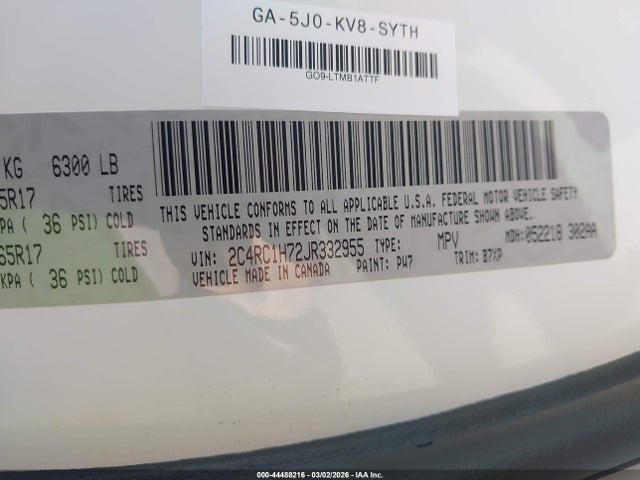 Aukcja sprzedaży 2018 Chrysler Pacifica Hybrid Touring Plus, vin: 2C4RC1H72JR332955, numer aukcji: 44488216