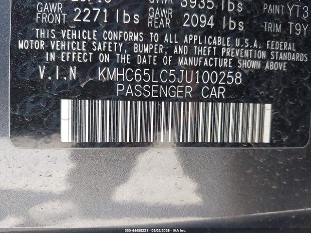 KMHC65LC5JU100258 Hyundai Ioniq Hybrid Blue
