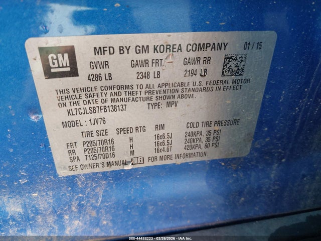 Chevrolet Trax Lt 2015 KL7CJLSB7FB138137 Image 9