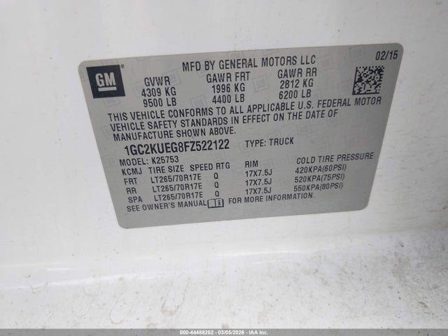1GC2KUEG8FZ522122 Chevrolet Silverado 2500hd Wt