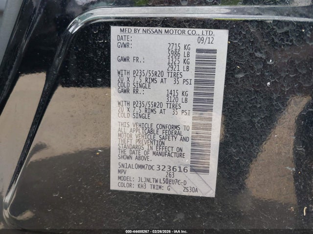 Продажа на аукционе авто 2013 Infiniti Jx35, vin: 5N1AL0MM7DC323616, номер лота: 44488267