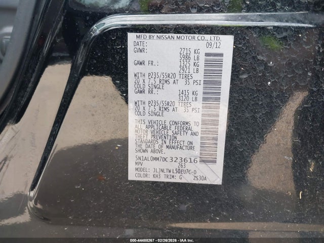 Продажа на аукционе авто 2013 Infiniti Jx35, vin: 5N1AL0MM7DC323616, номер лота: 44488267