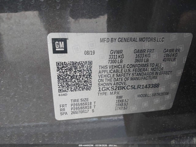 Продажа на аукционе авто 2020 Gmc Yukon 4wd Slt, vin: 1GKS2BKC5LR143388, номер лота: 44488296