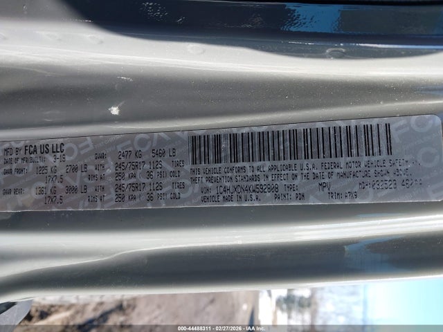 Aukcja sprzedaży 2019 Jeep Wrangler Unlimited Sport S 4x4, vin: 1C4HJXDN4KW592808, numer aukcji: 44488311