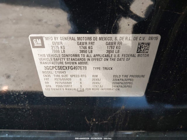 Chevrolet Silverado 1500 1lz 2015 3GCPCSECXFG497678 Image 9