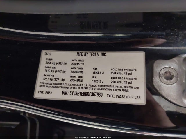 Продаж на аукціоні авто 2019 Tesla Model 3 Long Range/performance, vin: 5YJ3E1EB6KF367939, номер лоту: 44488338
