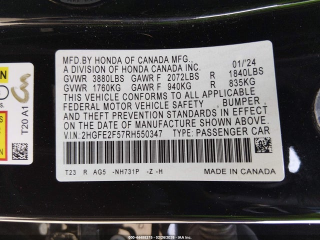 2HGFE2F57RH550347 Honda Civic Sport