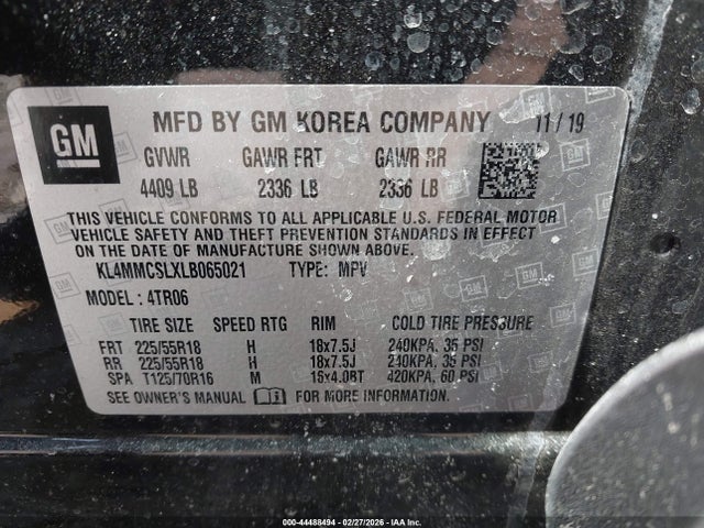 44488494 :رقم المزاد ، KL4MMCSLXLB065021 vin ، 2020 Buick Encore Gx Awd Preferred مزاد بيع