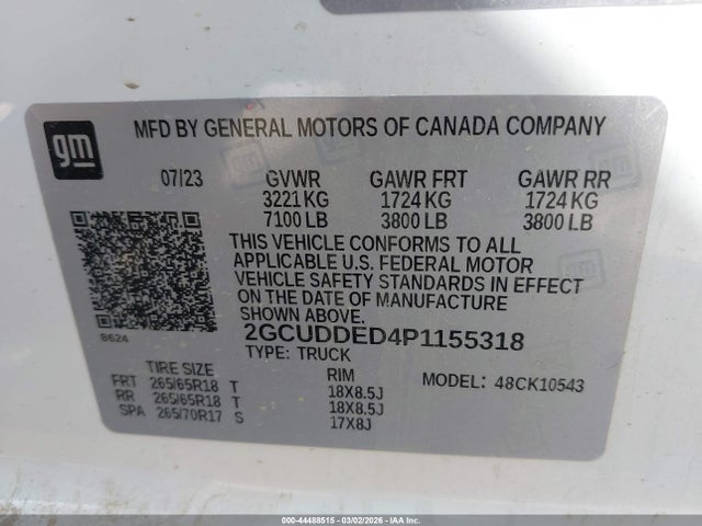 2023 Chevrolet Silverado 1500 4wd  Standard Bed Lt მანქანა იყიდება აუქციონზე, vin: 2GCUDDED4P1155318, აუქციონის ნომერი: 44488515