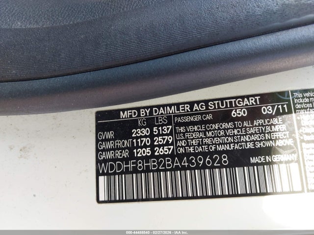 2011 Mercedes-benz E 350 4matic მანქანა იყიდება აუქციონზე, vin: WDDHF8HB2BA439628, აუქციონის ნომერი: 44488540