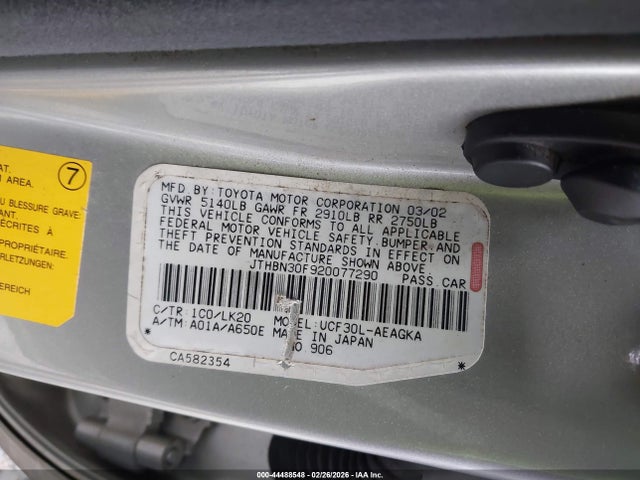 2002 Lexus Ls 430 მანქანა იყიდება აუქციონზე, vin: JTHBN30F920077290, აუქციონის ნომერი: 44488548
