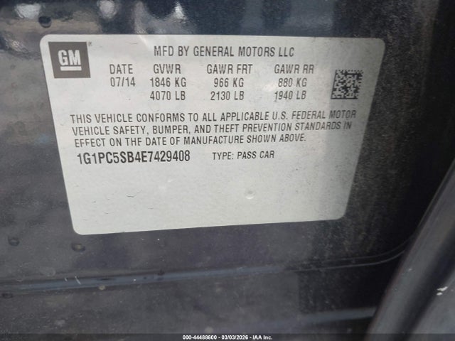 Aukcja sprzedaży 2014 Chevrolet Cruze 1lt Auto, vin: 1G1PC5SB4E7429408, numer aukcji: 44488600