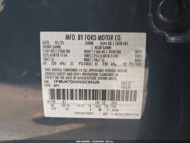 Продаж на аукціоні авто 2025 Ford Explorer Active, vin: 1FMUK7DH0SGC09328, номер лоту: 44488601