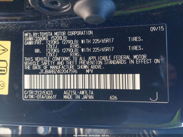 44488655 :رقم المزاد ، JTJBARBZ4G2047596 vin ، 2016 Lexus Nx 200t مزاد بيع