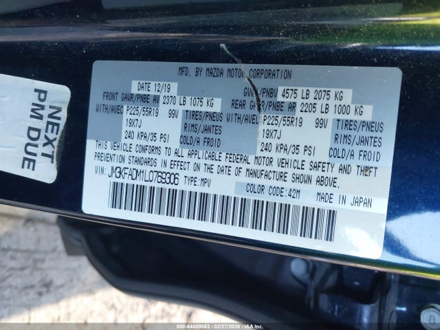 2020 Mazda Cx-5 Grand Touring მანქანა იყიდება აუქციონზე, vin: JM3KFADM1L0769306, აუქციონის ნომერი: 44488663