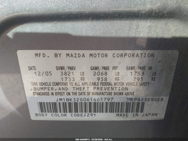 Aukcja sprzedaży 2006 Mazda Mazda3 I, vin: JM1BK32G061465797, numer aukcji: 44488673