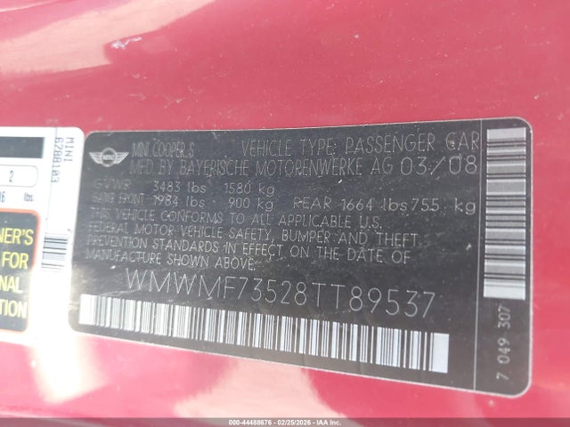 2008 MINI COOPER S WMWMF73528TT89537 Photo 8
