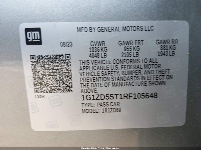 Продаж на аукціоні авто 2024 Chevrolet Malibu Fwd 1lt, vin: 1G1ZD5ST1RF105648, номер лоту: 44488684