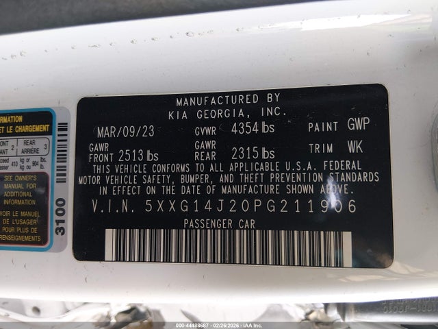 5XXG14J20PG211906 KIA K5 LXS