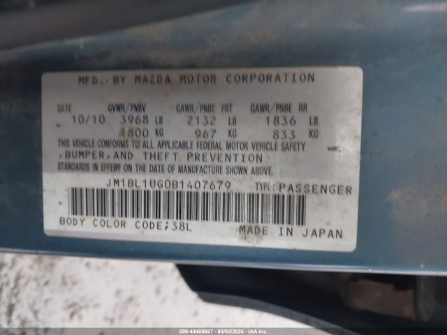 Aukcja sprzedaży 2011 Mazda Mazda3, vin: JM1BL1UG0B1407679, numer aukcji: 44488697