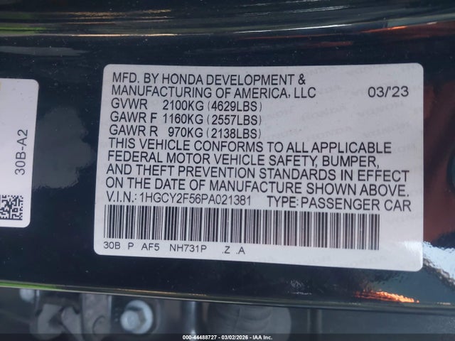 1HGCY2F56PA021381 Honda Accord Hybrid Sport