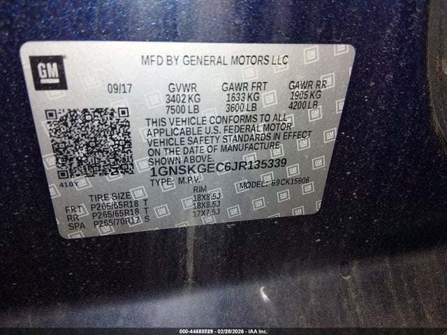 1GNSKGEC6JR135339 Chevrolet Suburban Ls