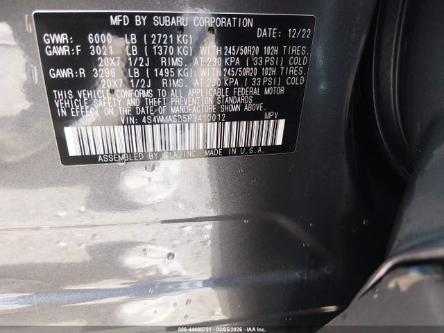 4S4WMASD5P3410012 Subaru Ascent Limited 7-passenger