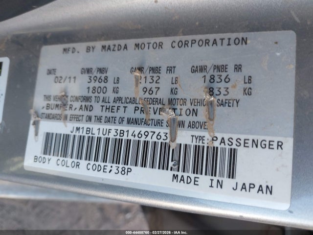 Продаж на аукціоні авто 2011 Mazda Mazda3 I Sport, vin: JM1BL1UF3B1469763, номер лоту: 44488760