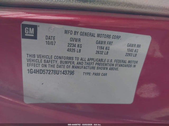 Aukcja sprzedaży 2008 Buick Lucerne Cxl, vin: 1G4HD57278U143796, numer aukcji: 44488762