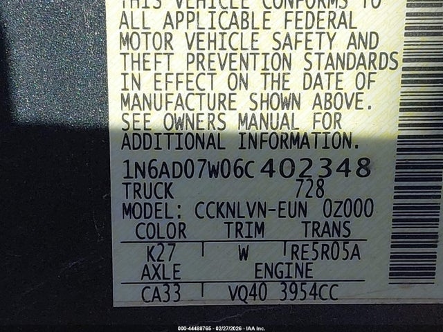 Продаж на аукціоні авто 2006 Nissan Frontier Le, vin: 1N6AD07W06C402348, номер лоту: 44488765