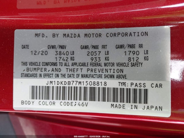 Продаж на аукціоні авто 2021 Mazda Cx-3 Sport, vin: JM1DKDB77M1508818, номер лоту: 44488777