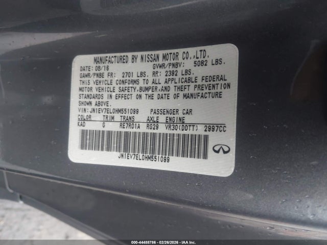 Aukcja sprzedaży 2017 Infiniti Q60 3.0t Premium, vin: JN1EV7EL0HM551099, numer aukcji: 44488786