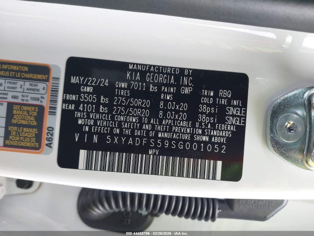 Продаж на аукціоні авто 2025 Kia Ev9 Land, vin: 5XYADFS59SG001052, номер лоту: 44488796