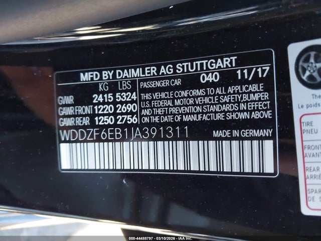 Aukcja sprzedaży 2018 Mercedes-benz Amg E 43 4matic, vin: WDDZF6EB1JA391311, numer aukcji: 44488797