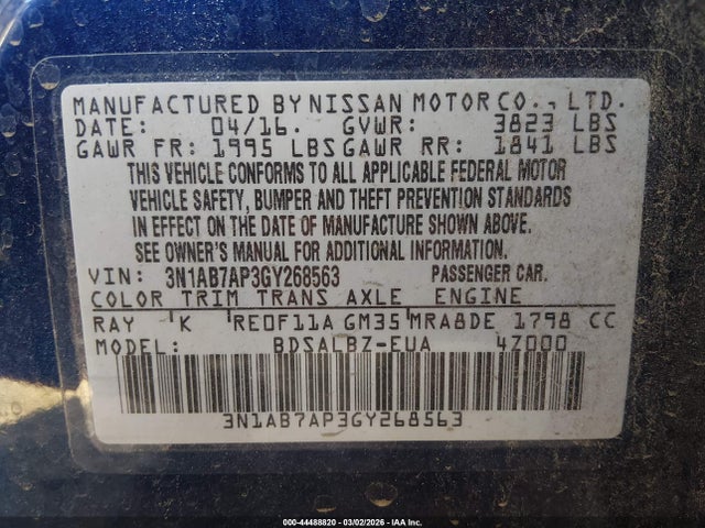 3N1AB7AP3GY268563 Nissan SENTRA S