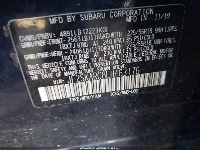 2020 Subaru Forester Sport მანქანა იყიდება აუქციონზე, vin: JF2SKARC8LH463176, აუქციონის ნომერი: 44488851