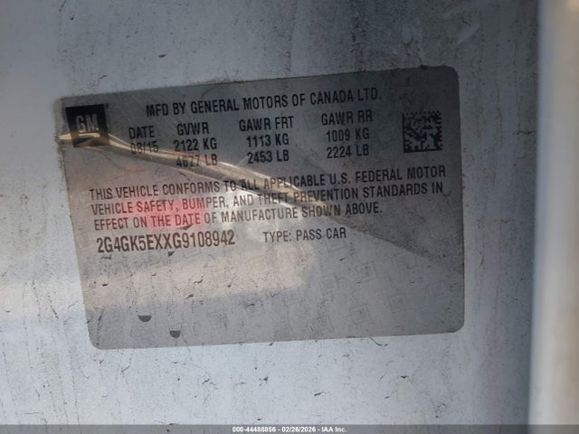 44488856 :رقم المزاد ، 2G4GK5EXXG9108942 vin ، 2016 Buick Regal Turbo مزاد بيع