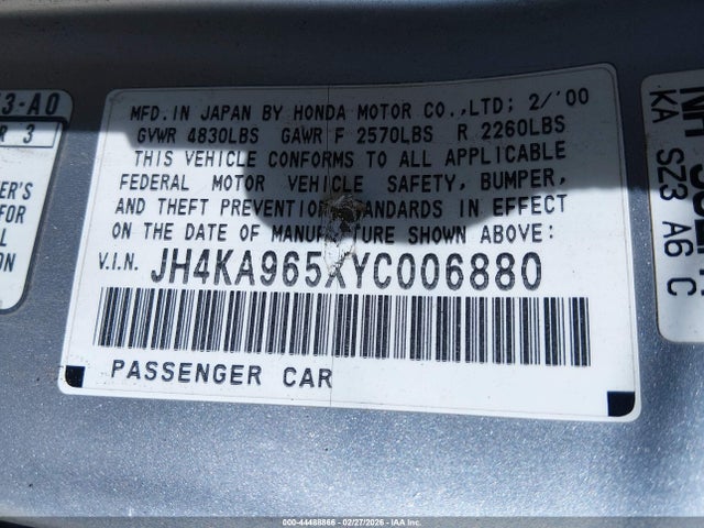 Aukcja sprzedaży 2000 Acura Rl 3.5, vin: JH4KA965XYC006880, numer aukcji: 44488866